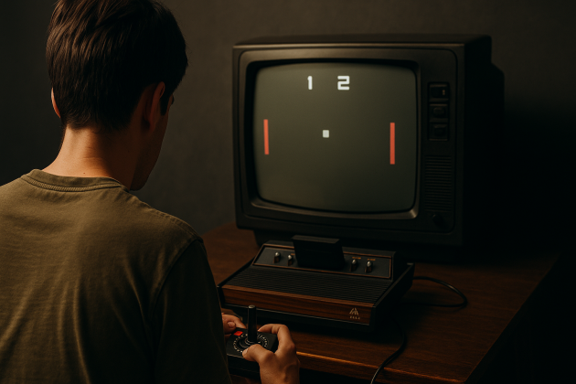 Gamer jugando a la Atari 2600